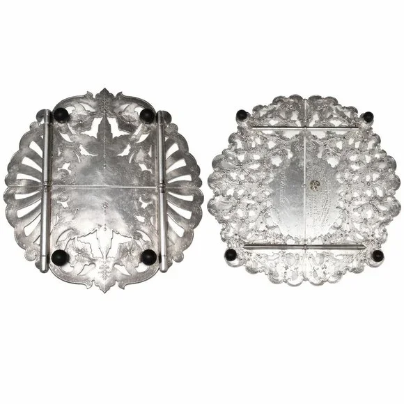 Vintage 90's 2 Piece Lot Silver Plated Ornate Expandable Trivet - Picture 6 of 6